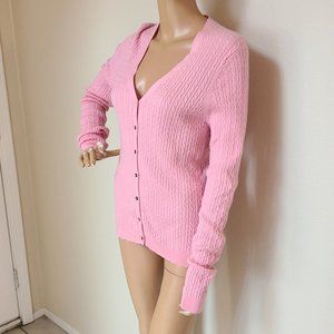 346 BROOKS BROTHERS CABLE KNIT PINK 100% MERINO WOOL CARDIGAN SWEATER sz L